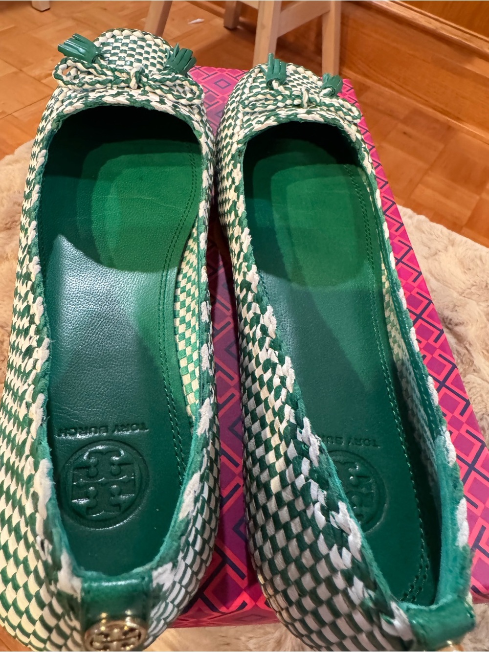 Tory Burch Green and White Russell Loafer- Soft Kid - Picture 5 of 6